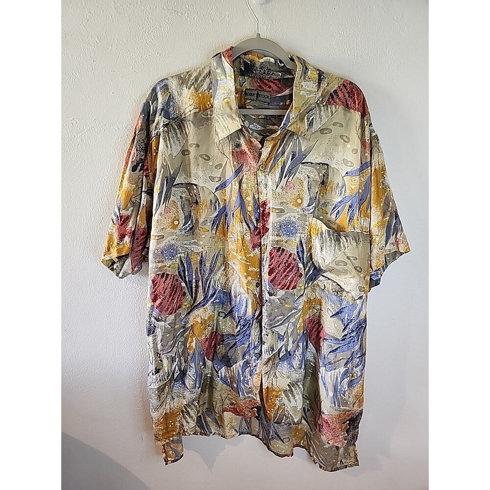 Robert Stock Shirt Mens 2x 100% Silk Hawaiian Aloha Beach Resort Button Up